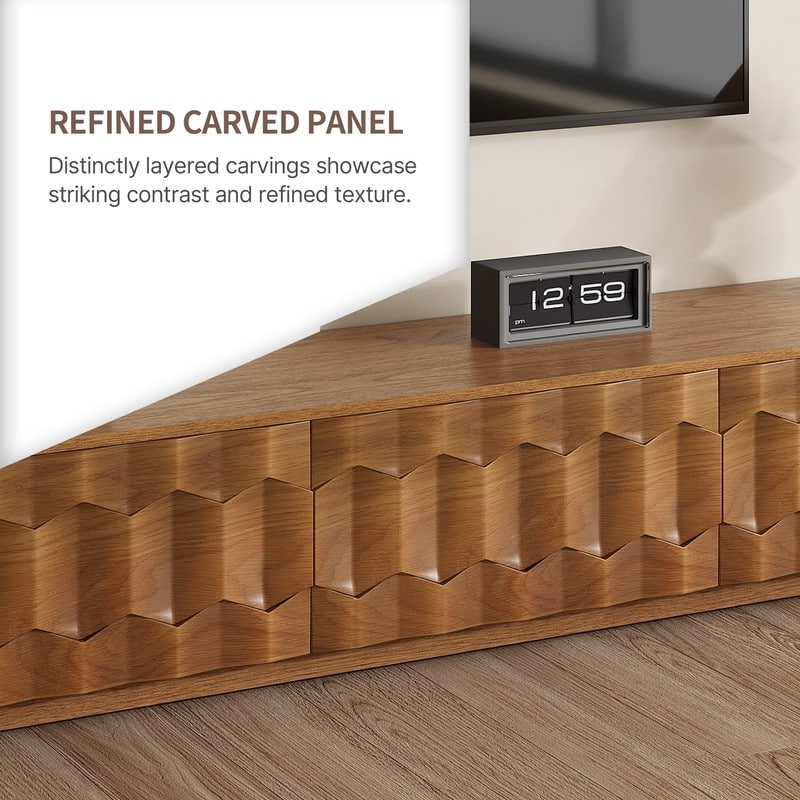 Mid Century Brown Wood TV Stands, Not Assembled Need, Media Console with 3-6 Drawers for Optional