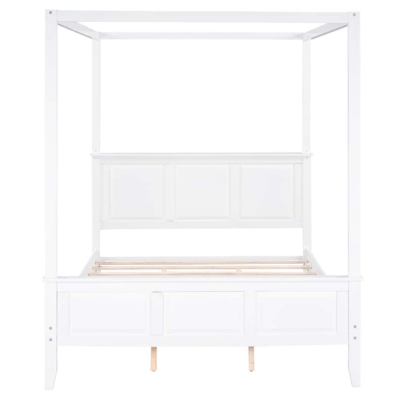 Queen Size Canopy Platform Bed with Headboard & Footboard, Modern Wood