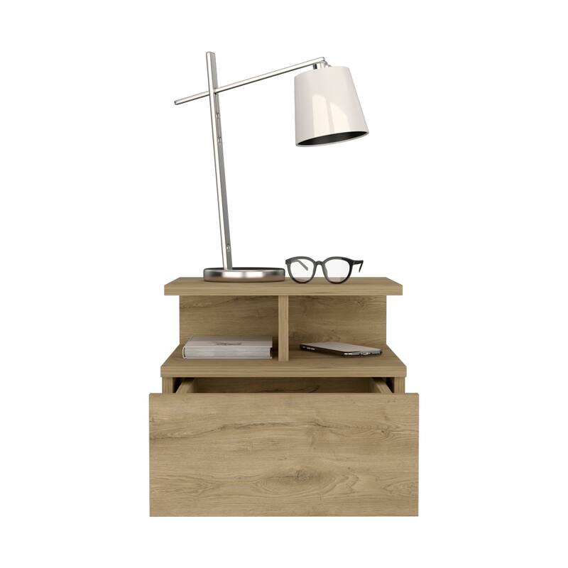 Floating Nightstand with Drawer and Open Storage Shelves