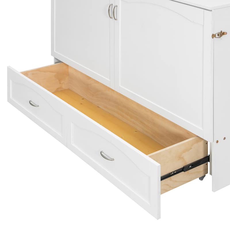Folding Murphy Bed Queen Size Wall Cabinet Bed with Storage Drawer, Charging Station and Pulley Structure Design