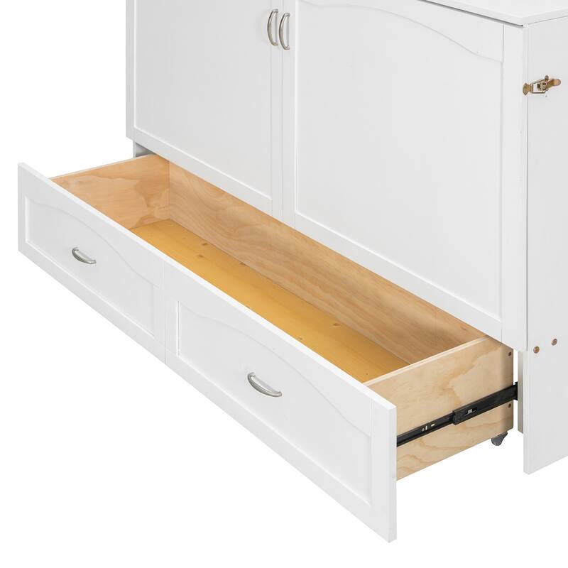 Queen Size Murphy Bed with USB Ports, Drawers, and Pulley Structure Design