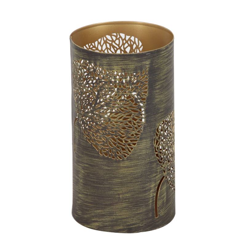 Brown or Gold Copper Metal Leaf Decorative Candle Lantern (Set of 3) - S/3 12", 9", 5"H