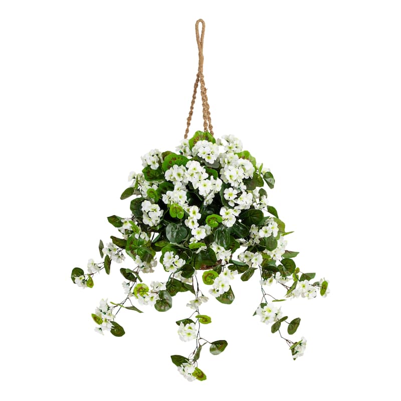 28-in UV Resistant Artificial Geranium in Hanging Basket
