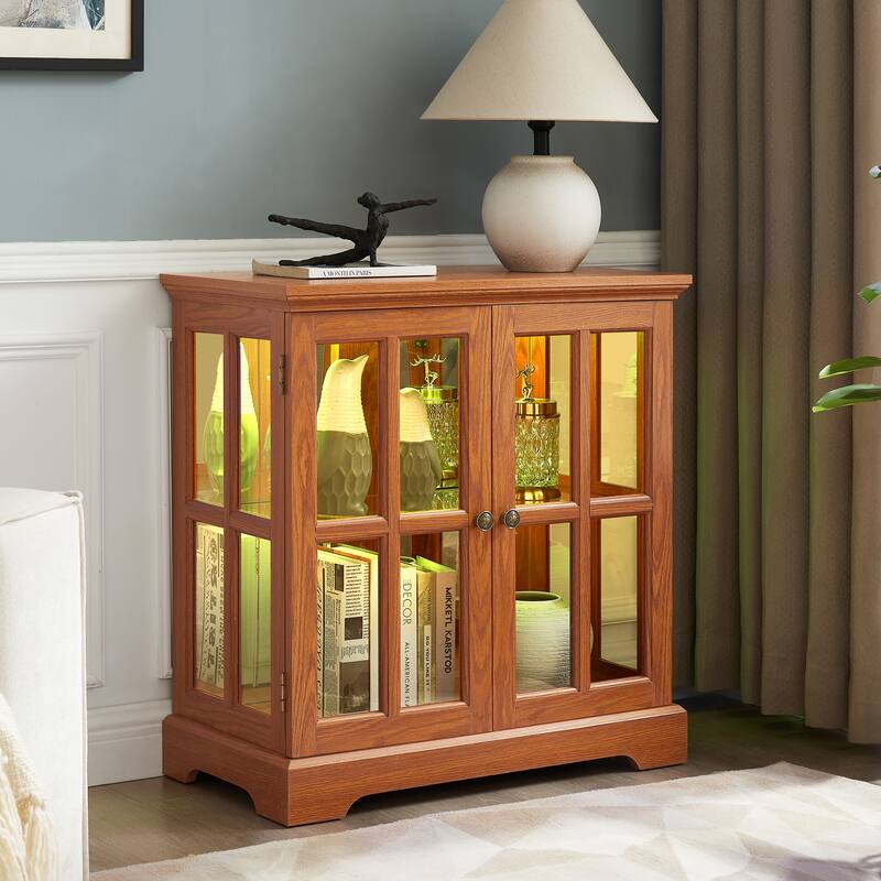 LED Curio Display Cabinet,Antique Display Cabinet with Adjustable Shelves,Retro Design Quality Showcase