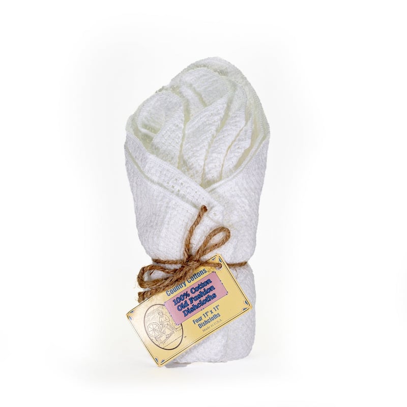 Country Cottons 100 Percent Old Fashion Cotton Dishcloths 11"x11" Set of 4 (2 natural color mixed with 2 colors of your choice) - White