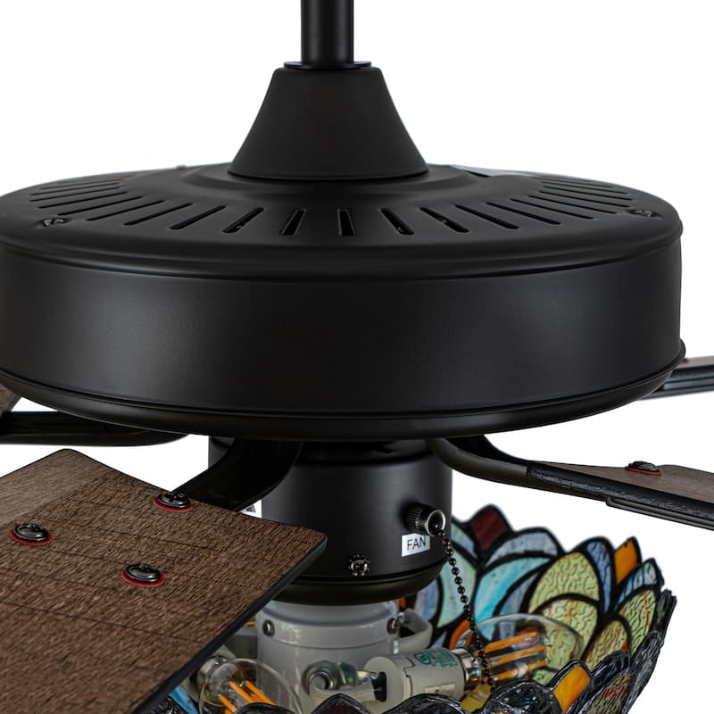 52" W Halston Indoor Tiffany Stained Glass Oil Rubbed Bronze Ceiling Fan with Remote Control