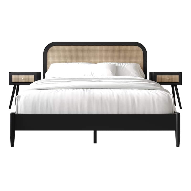 Craftporch Rustic Wooden Platform Bed with 2 Nightstand - King - 3 Piece