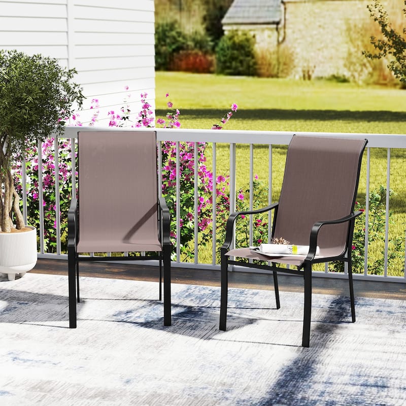 Brown-Black Mesh Metal Patio Dining Chairs with Armrests, Set of 2 - 22" x 29" x 40"