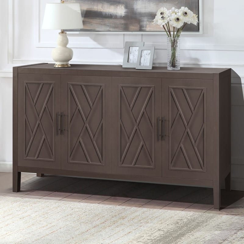 60" Width Four Door Wooden Twill Sideboard American Country Vintage Cabinet