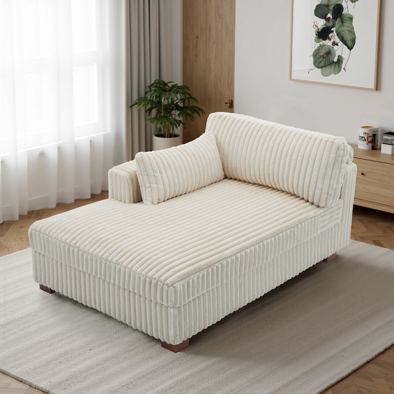 42" W Plush Corduroy Upholstered Chaise Lounge Sleeper for Living