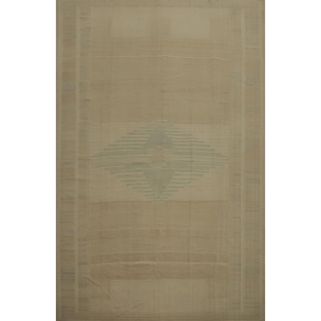Hand Woven Oriental 100% Wool Carpet Southwestern Tribal Beige & Ivories Kilim Area Rug - 12' 10'' X 9' 10''
