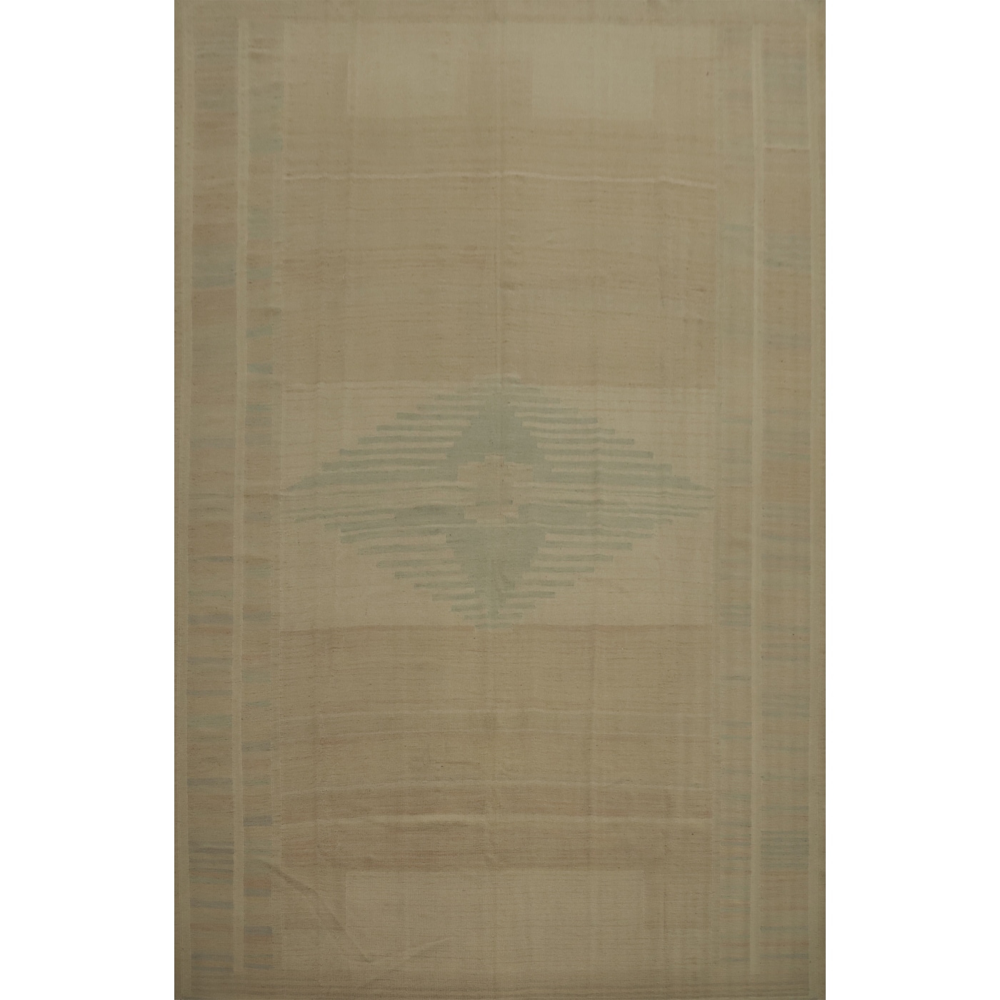 Hand Woven Oriental 100% Wool Carpet Southwestern Tribal Beige & Ivories Kilim Area Rug - 12' 10'' X 9' 10''