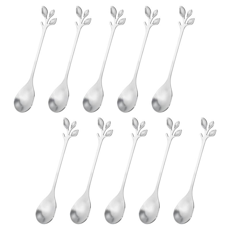 10Pcs 4.8" Stainless Steel Leaf Coffee Spoon Tableware Dessert Spoons