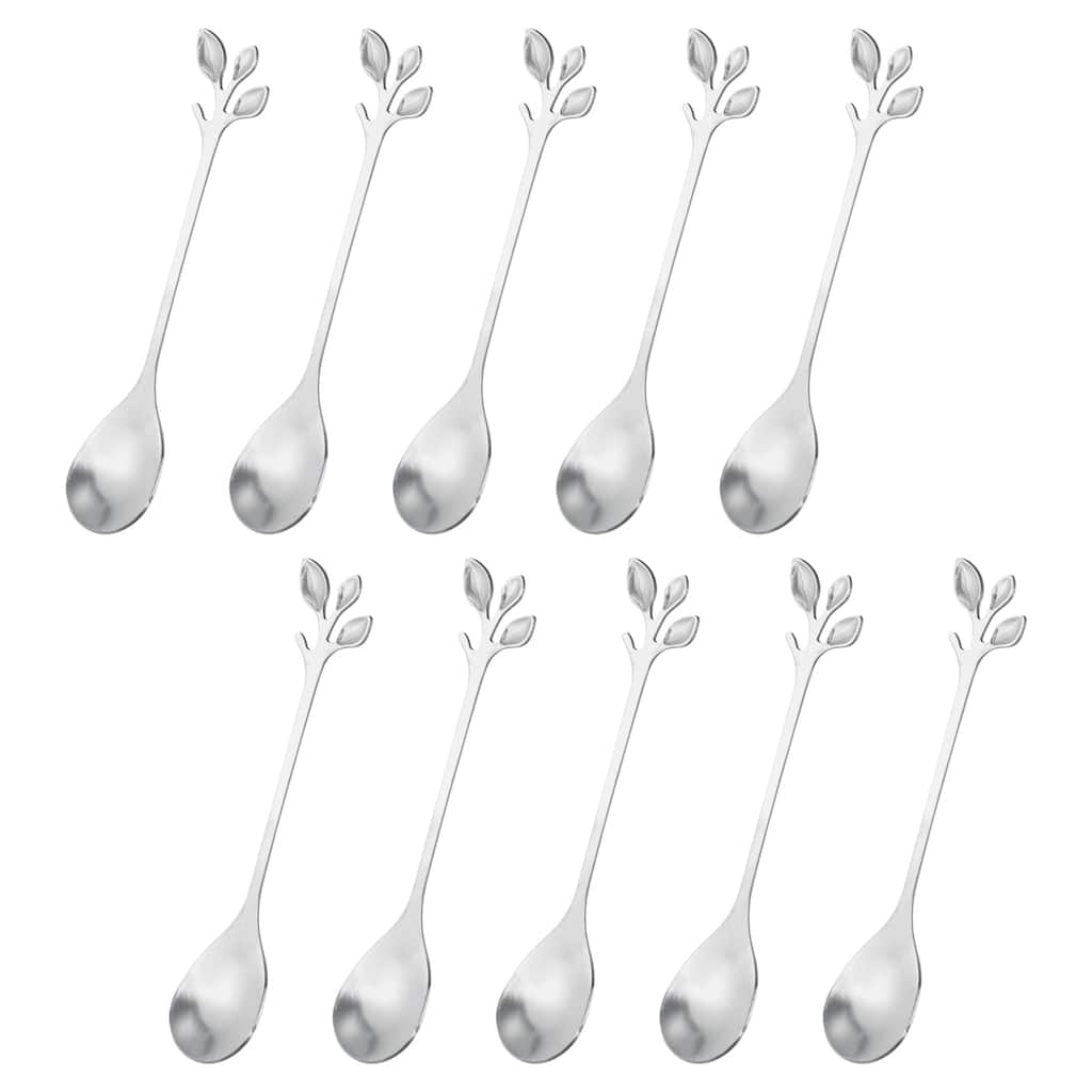 10Pcs 4.8" Stainless Steel Leaf Coffee Spoon Tableware Dessert Spoons