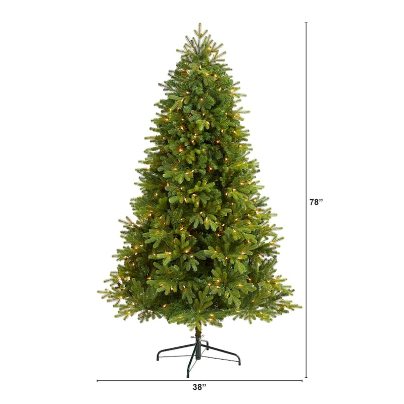 Artificial Christmas Tree 6.5ft with Lights - Holiday Decor, Festive Tree, Realistic Fir Tree, Indoor Christmas - Green - 78