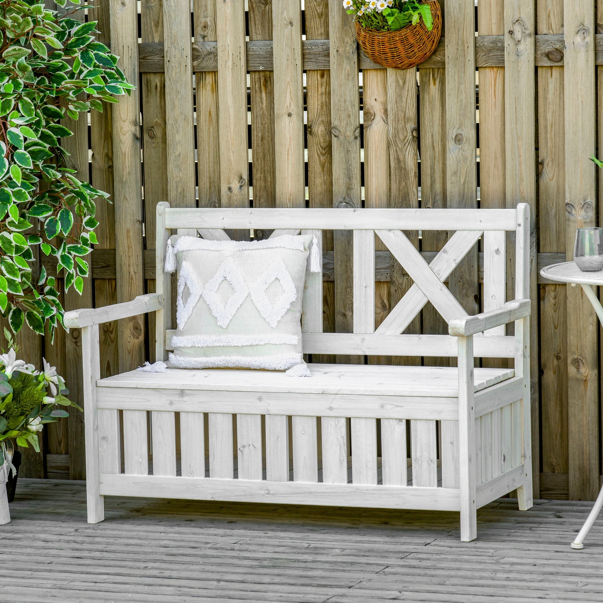 Outdoor storage online bench with back