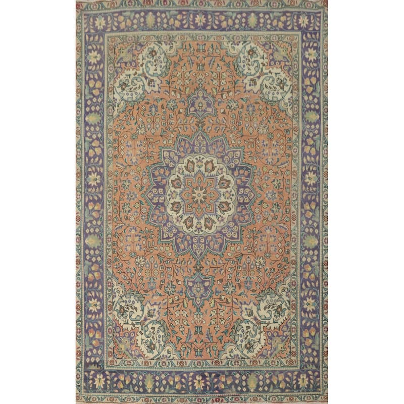 Hand Knotted Oriental 100% Wool Carpet Traditional Floral Oranges & Rust Tabriz Area Rug - 9' 9'' X 6' 7''