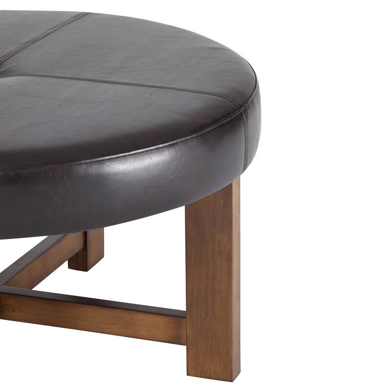 Christopher Knight Home - Marlowe Modern Round Faux Leather Ottoman Coffee Table with Tufted Top and Wood Base