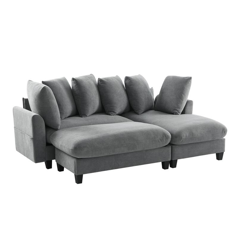 83" Chenille L-Shaped Sectional Sofa with Storage Ottoman and 6 Throw Pillows