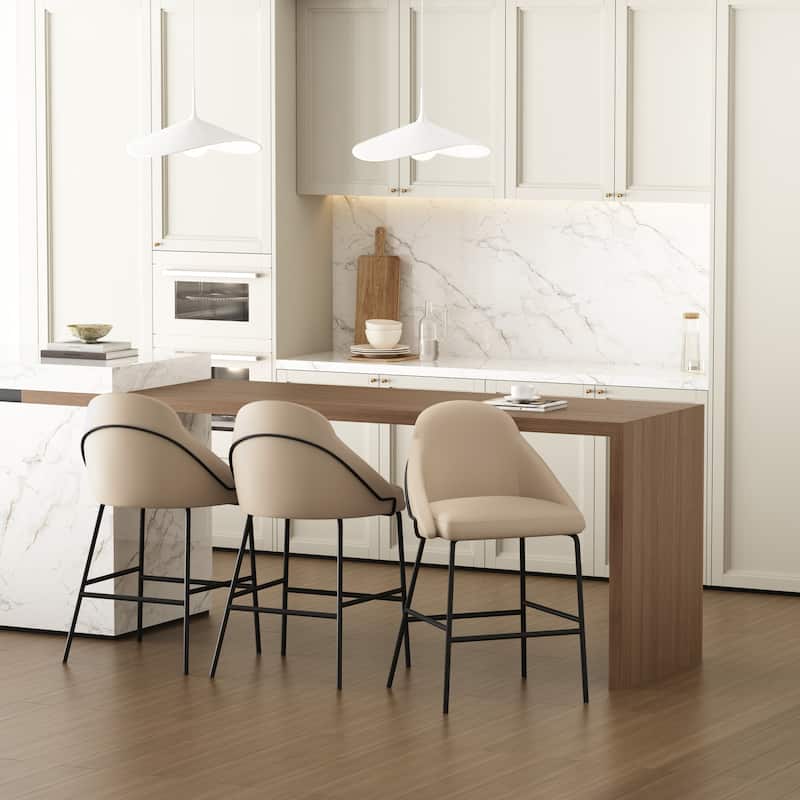 Manhattan Comfort Gracie Leatherette Counter Bar Stoool with Steel Legs - Set of 3 - Tan Black - Counter Height