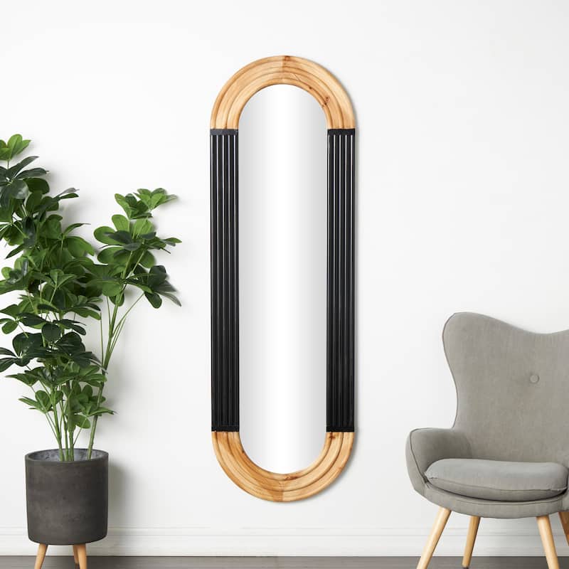 Wooden Oval Wall Mirror with Dimensional Carved Frame and Black Detailing - Black - Roche River Decor - 1"W x 22"L x 68"H