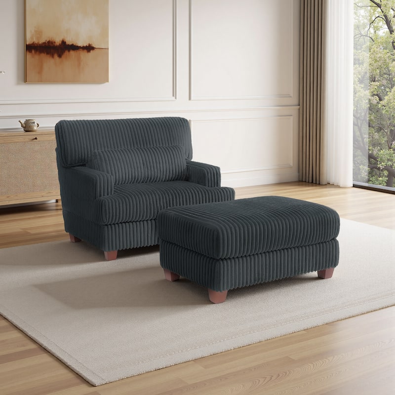 Modern Oversized Plush Corduroy Chaise Lounge Chair with Ottoman