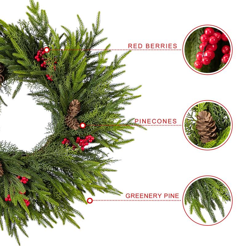 ﻿ Glitzhome Artificial Christmas Tree Potted Xmas Plant with Red Berries, Pinecones, PE Dripping Pine for Home Holiday Decor
