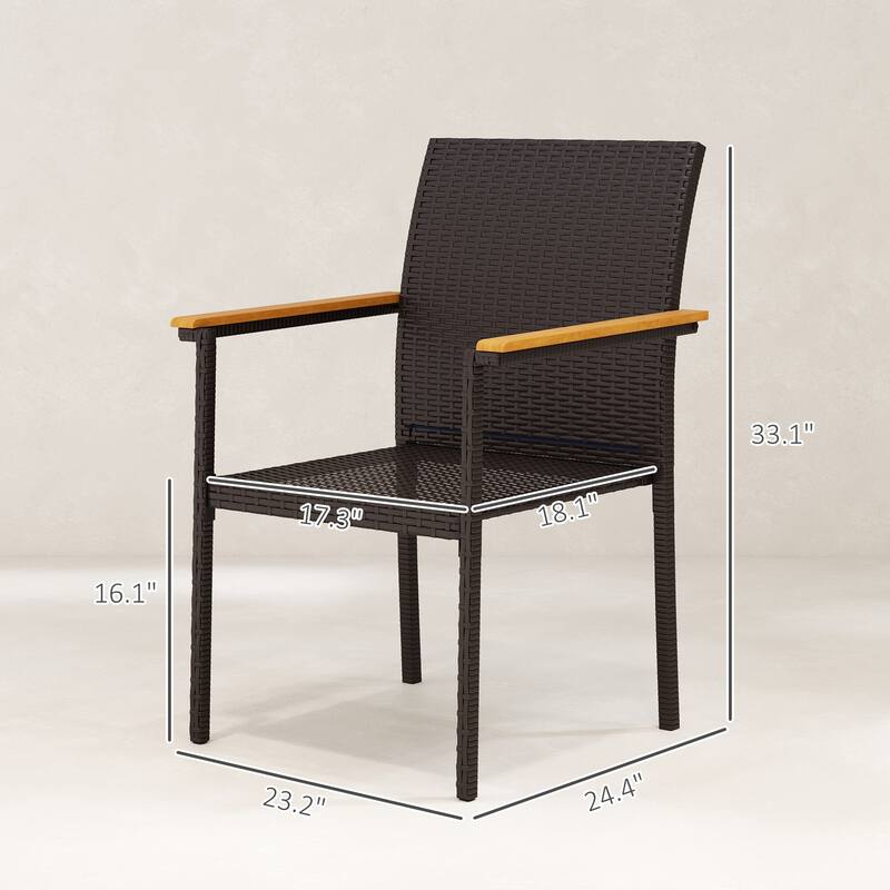 2-Piece UV-Resistant Rattan Outdoor Dining Chairs Set with Removable Cushion Covers and Acacia Armrests