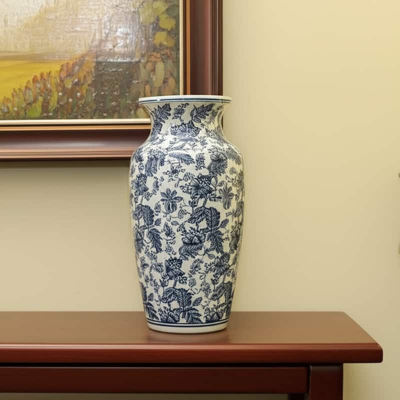 24" Blue And White Chinoiserie Porcelain Urn Table Vase - 11.80 - White/Blue - 11.80