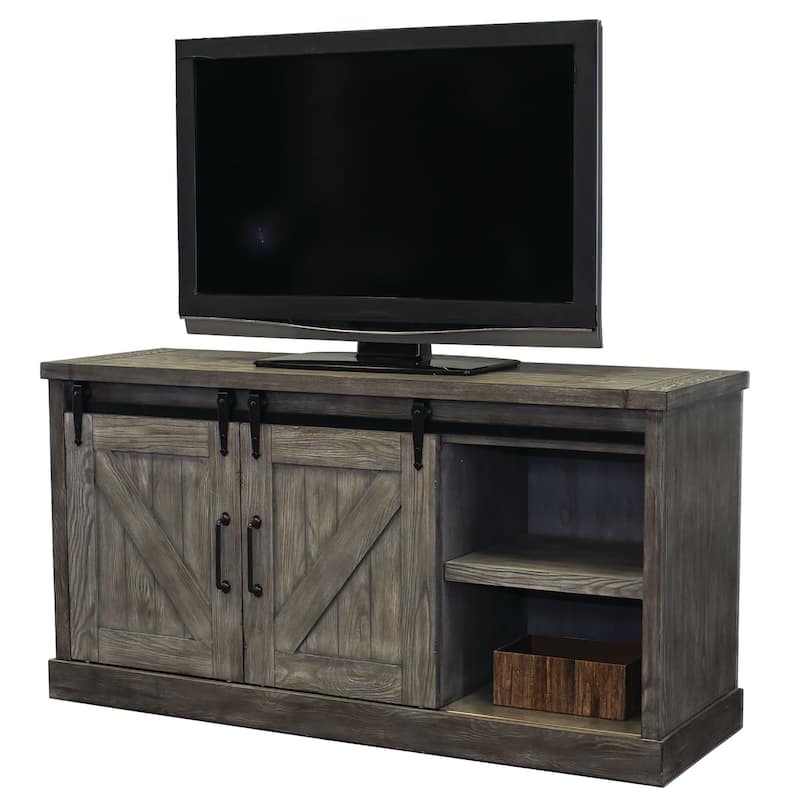 Avondale 60" TV Console, Barn Door Entertainment Stand, Wood Accent Cabinet, Brown