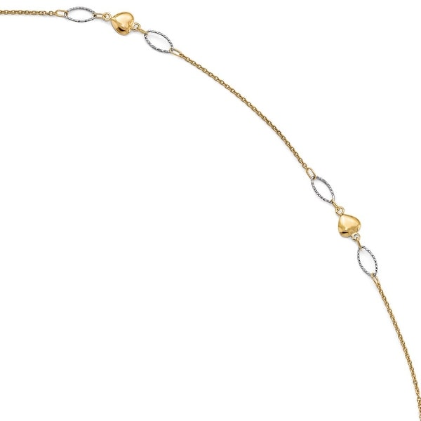Italian 14k Two-Tone Gold Polished & Diamond Cut with 1in ext. Anklet - 10 inches