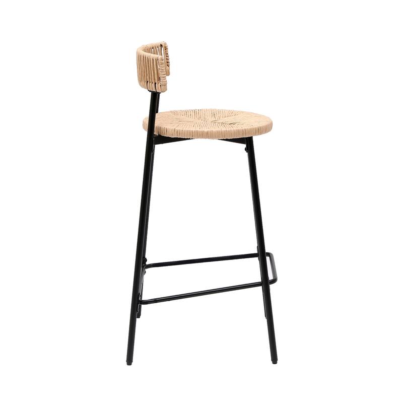 Hand Woven Bar Stools with Back Set of 2 Paper Rope Round Barstools with Footrest for Kitchen Island & Dining Rooms