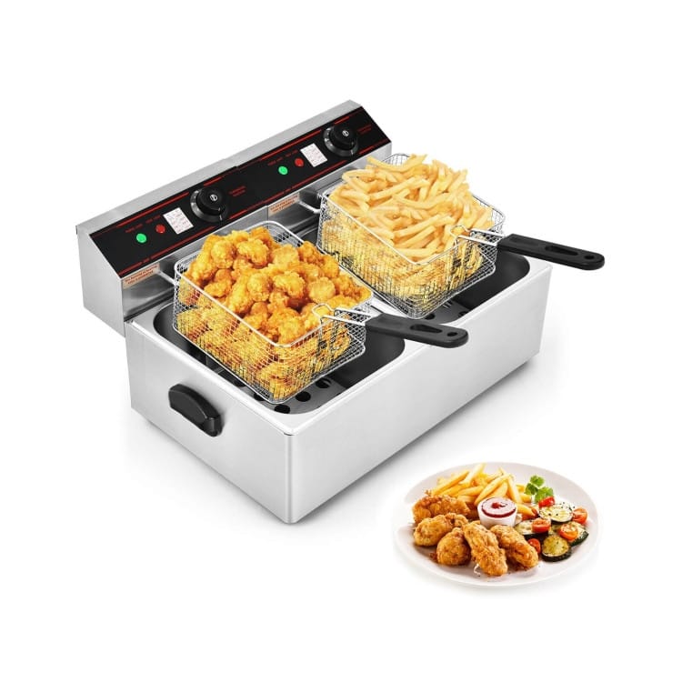 Double Electric Fryer 12.8QT Stainless Steel Dual Tank Commercial Home Use - 23.5" x 17" x 11.5"