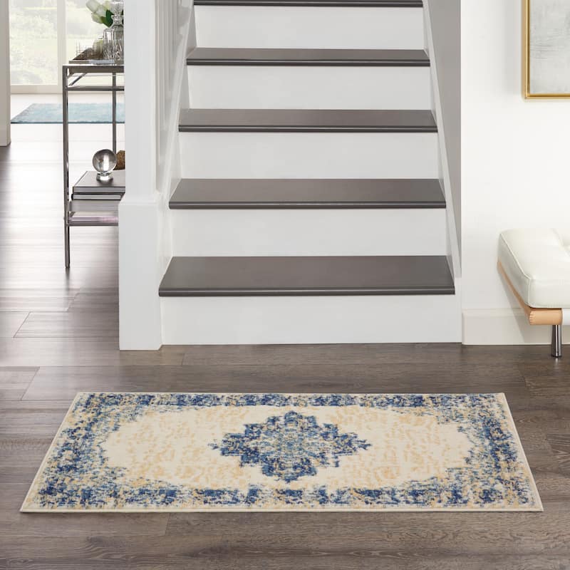 Nourison Grafix Distressed Vintage Medallion Area Rug - 2' x 3' - White