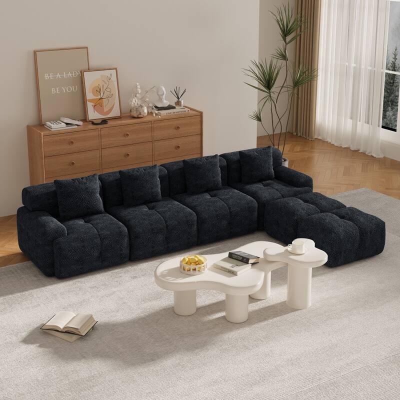 135.4" U-shaped Modular Sectional Sofa with 2 Ottomans and 4 Pillows