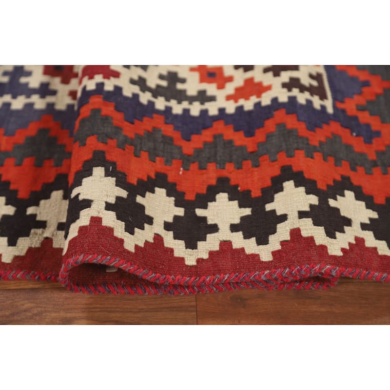 Red Kilim Qashqai Persian Area Rug Flatweave Wool Carpet - 5'4" x 7'11"