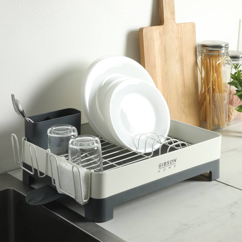 Gibson Home Nestcraft Full Size Rust Resistant Dish Rack with Drain Board and Flatware Caddy