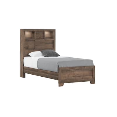Twin Size Engineered Wood Bookcase Bed with Built-In Shelving and Casual Style