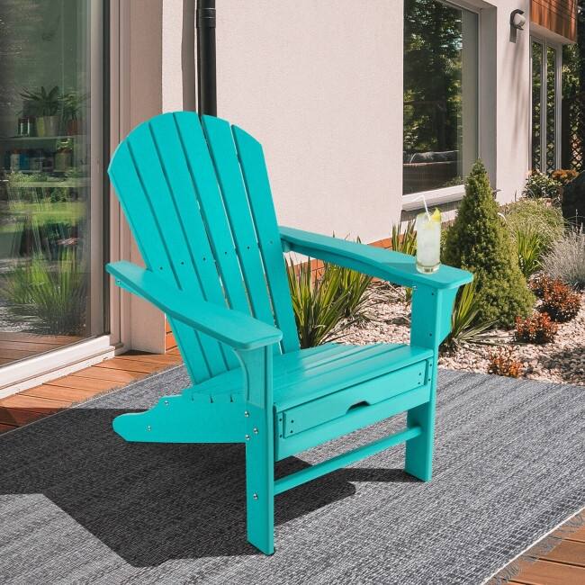 Patio HDPE Adirondack Chair with Retractable Ottoman - 29" x 53" x 37.5" (L x W x H)
