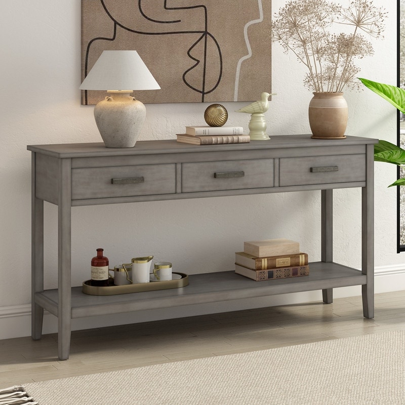 3 Drawer Console Table for Entryway Narrow Sofa Tables Entryway Table Rustic Entrance Front Door Table Accent Table w 1 Shelf