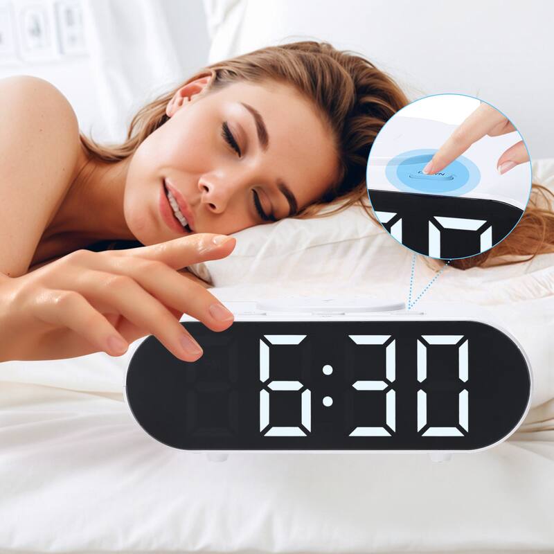 Oval Alarm Clock with Nightlight, Dimmable, 12/24H,USB Port, Wireless Charging, Decorate for Bedroom 7.1 x 3.1 x 2.4 inch