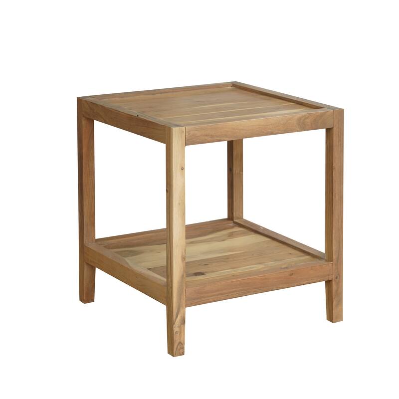 Whitman Light Brown Handmade Wood Side Table with Storage Shelf, 22"W x 22"D x 24"H by Sevita - 22"W x 22"D x 24"H