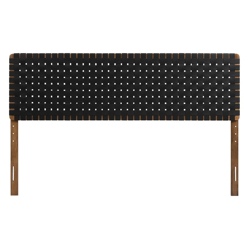 Ditmas Solid Wooden Black Leather Basket Weaved King Size Headboard