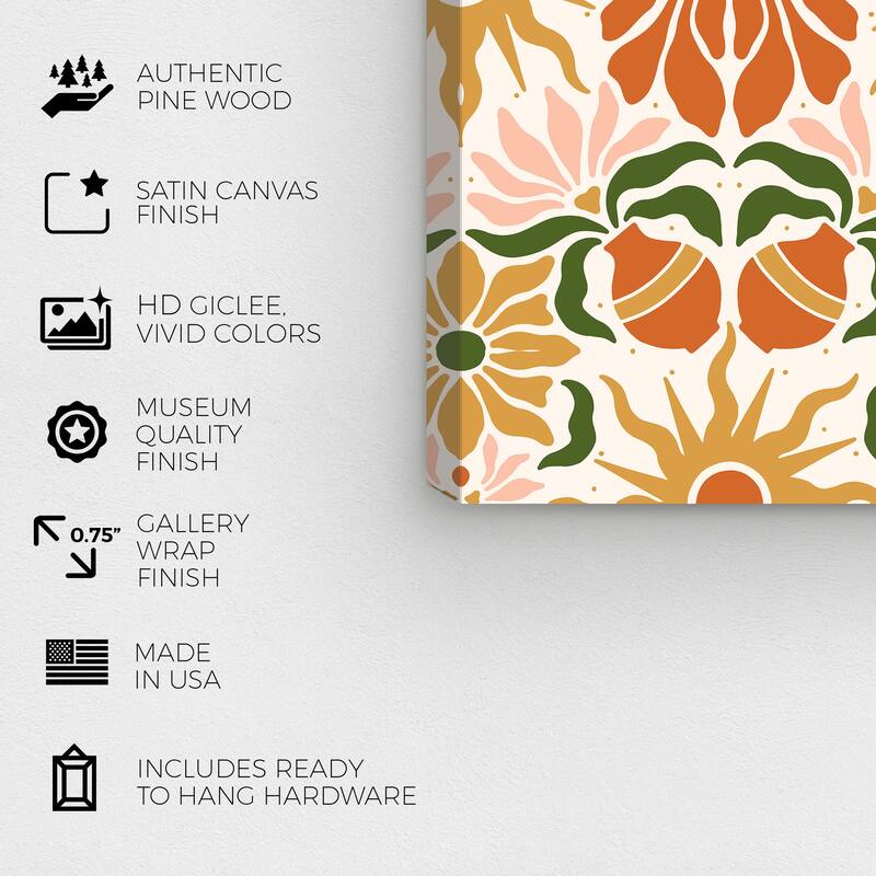Wynwood Studio Canvas Abstract Vines and Sun Pattern Orange and Dark Orange Modern & Contemporary Wall Art Canvas Print
