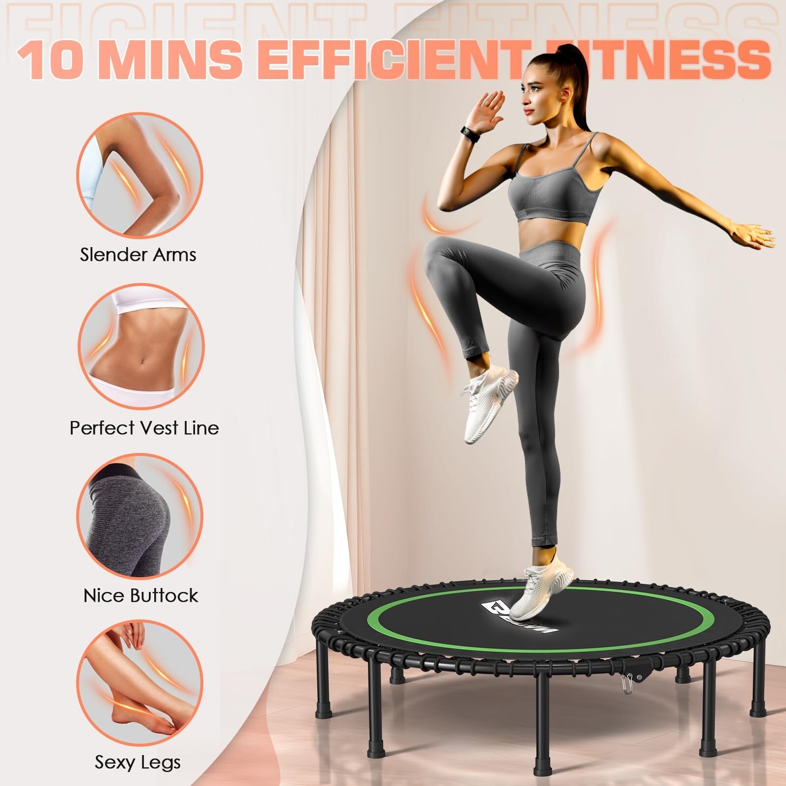 thumbnail image 2 of Soozier 50" Foldable Mini Trampoline, Fitness Trampoline Bungee Rebounder With Adjustable Handle Bar, Stable & Quiet For Adults Indoor And Outdoor Workout, Fitness Trampolines - Canada 2 of 10
