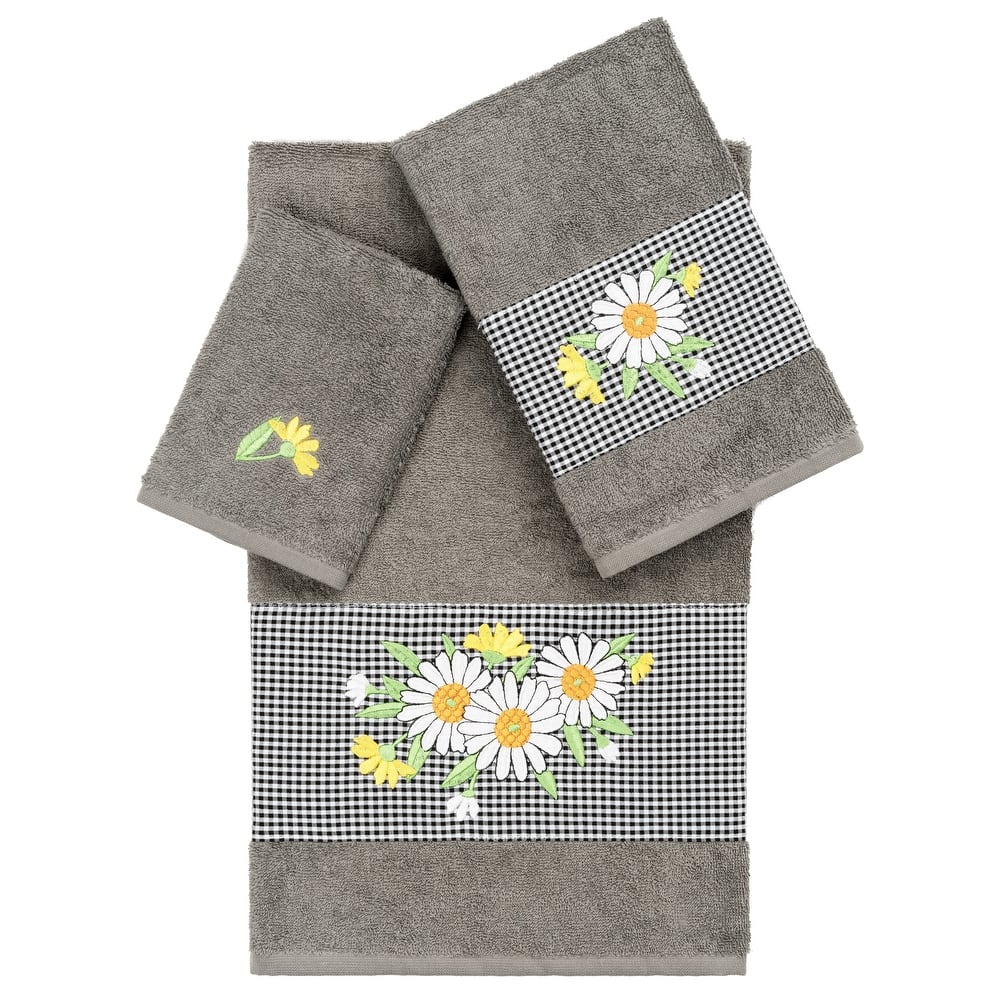 Authentic Hotel and Spa 100% Turkish Cotton Daisy 3PC Embellished Towel Set