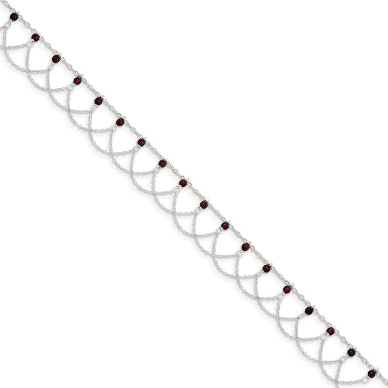 Curata 925 Sterling Silver Polished Garnet Anklet 10 Inch Spring Ring