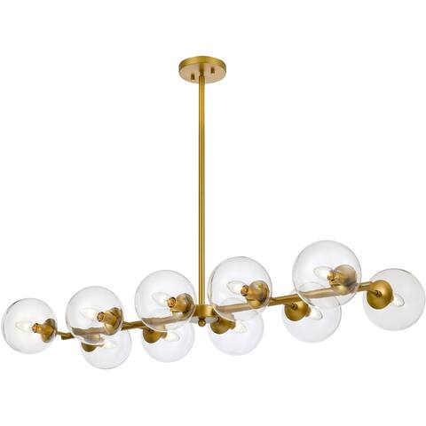 Hanover Neve Gold 10-Light Island Pendant for Hardwire Installation Only, Gold Metal Frames with 10 Clear Glass Globes