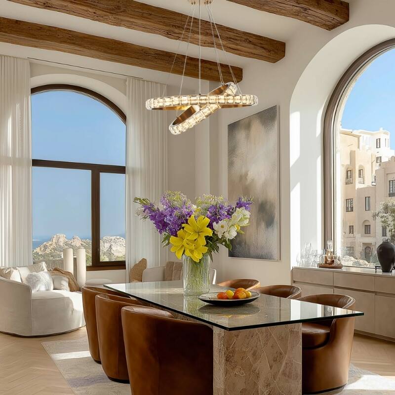 Modern Minimalist Drum LED Integrated Luxury Chandelier Wheel Foyer Crystal Pendant - D 25.2"* H 14.2"-62.6"