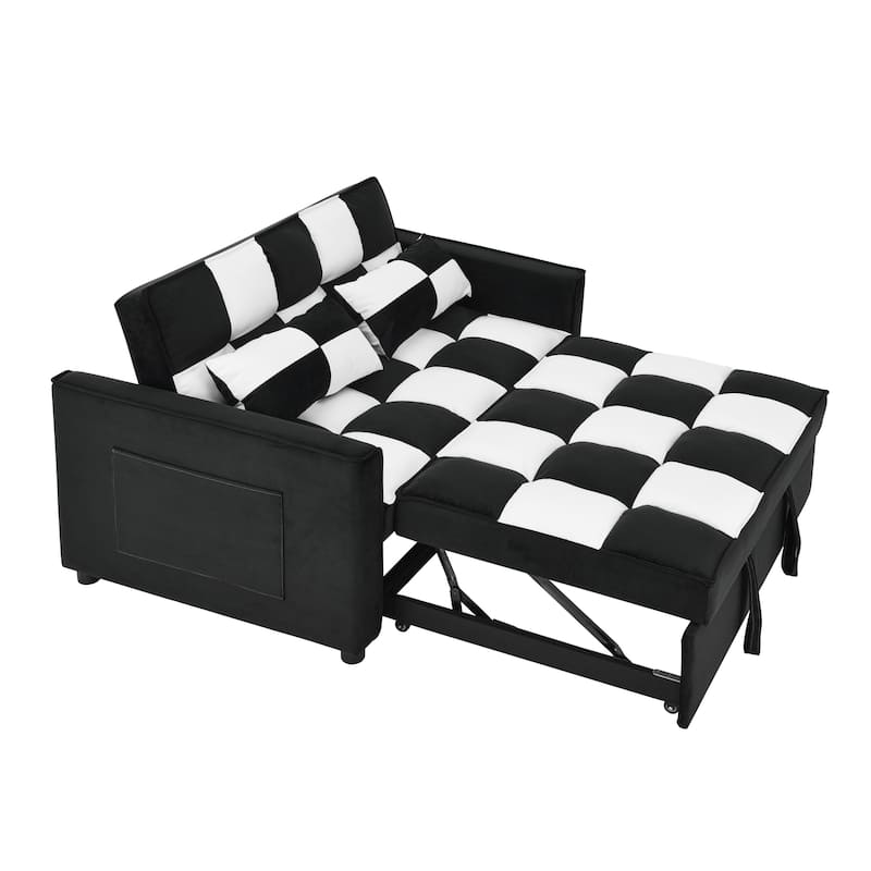Modern Velvet Loveseat Sofa Couch Pull Out Bed,3 in 1 Convertible For Living Room Sofa Bed